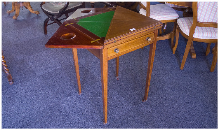 Appraisal: Edwardian Mahogany Inlaid Card Table Single Frieze Drawer Raised On