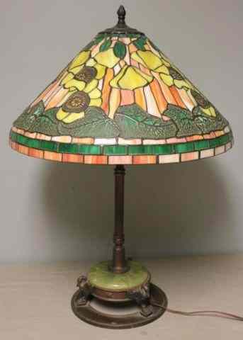 Appraisal: Leaded Table Lamp with an Antique Base Later shade From