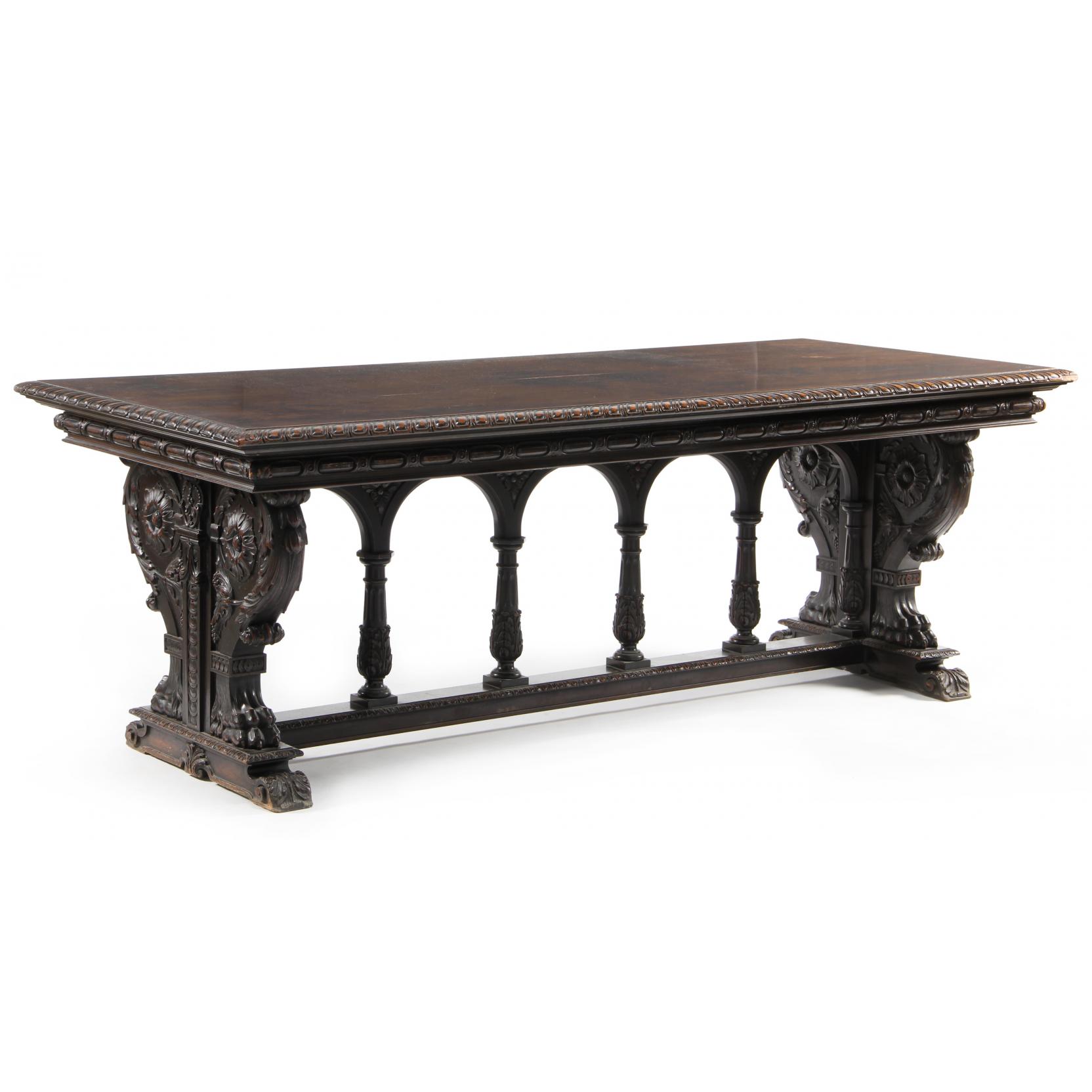 Appraisal: Renaissance Revival Library Table early th century walnut rectangular top