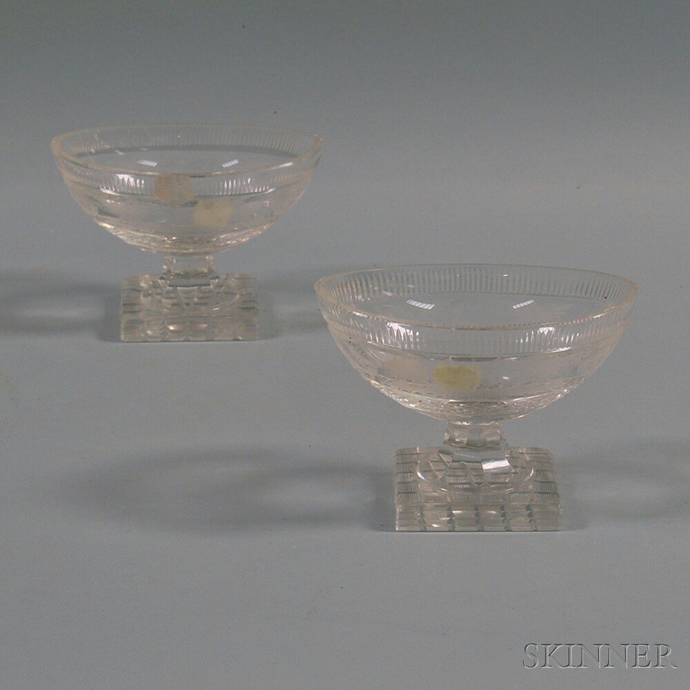 Appraisal: Pair of Bohemian Etched Crystal Footed Bowls late th century