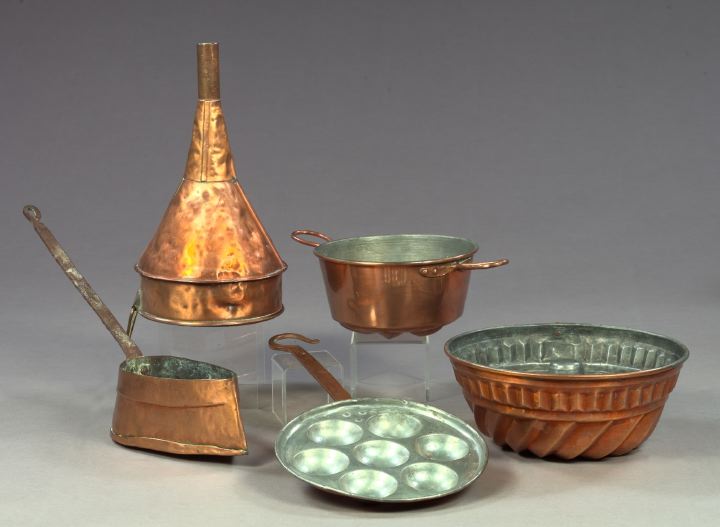 Appraisal: Collection of Five Copper Kitchen Implements composed of a magnum