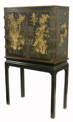 Appraisal: An th century Japanned cabinet on stand in distressed condition