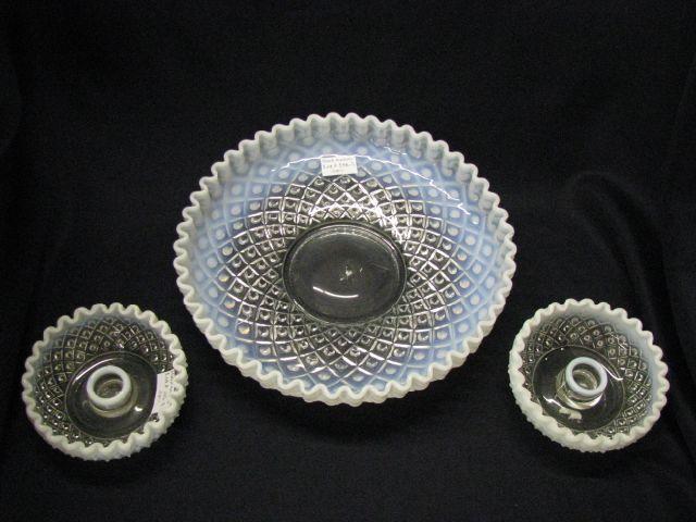 Appraisal: Fenton Opalescent Hobnail Console Set center bowl and pair of