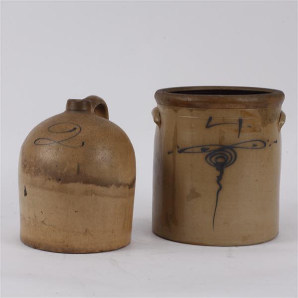 Appraisal: Lot of Unmarked one-handled jug in script on side Stoneware