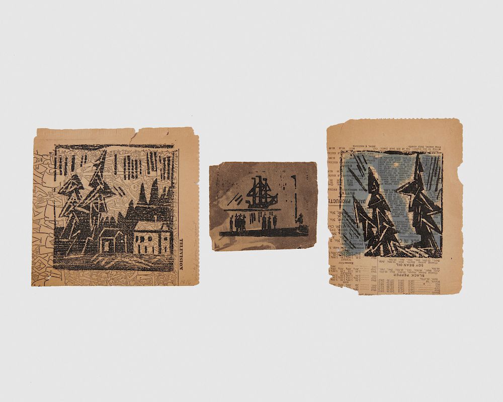 Appraisal: LYONEL FEININGER American German - Three Woodcuts on Newspaper LYONEL