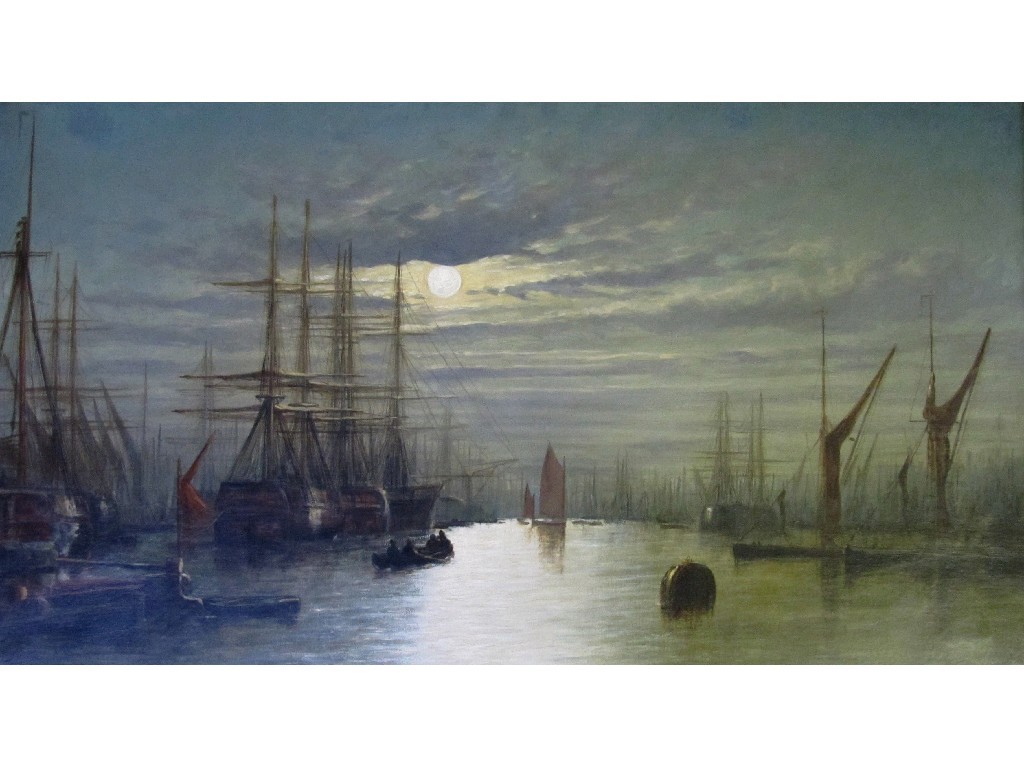 Appraisal: SCOTTISH SCHOOL TH CENTURY A MOONLIGHT BUSY FISHING PORT Oil