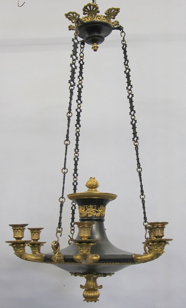 Appraisal: Fine Quality Gilt And Patinated Empire Style Bronze Chandelier From