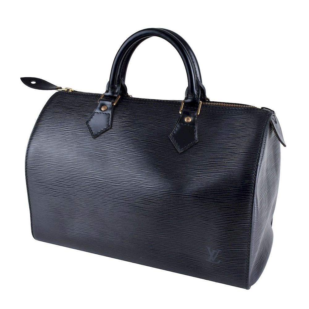 Appraisal: Louis Vuitton Black Epi Leather Speedy Bag Louis Vuitton Black