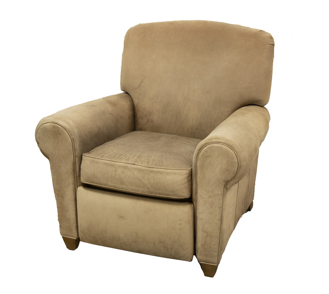 Appraisal: LEATHER CLUB CHAIR RECLINER CA 'S Made by Mitchell Gold