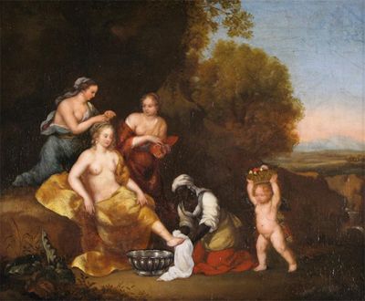 Appraisal: Circle of Cornelius Van Poelenburgh Aphrodite and Adonis Oil on