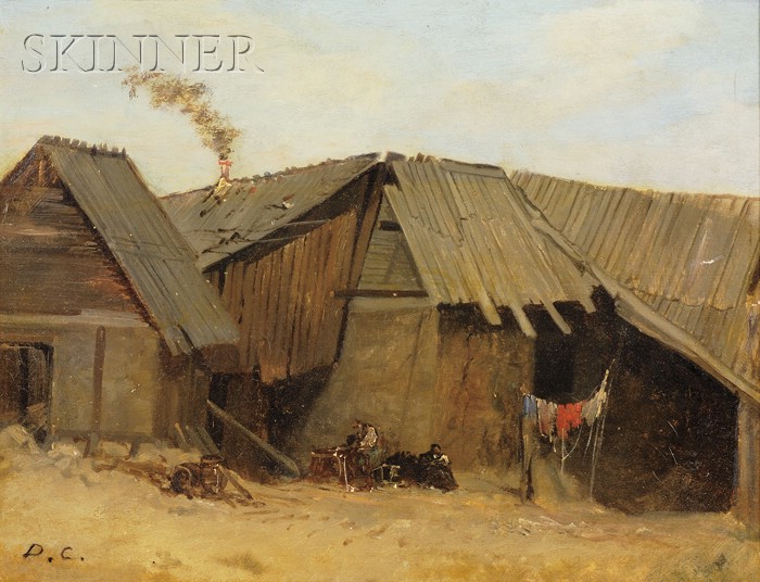 Appraisal: Alexandre Gabriel Decamps French - Peasant Shacks with Clothesline Signed