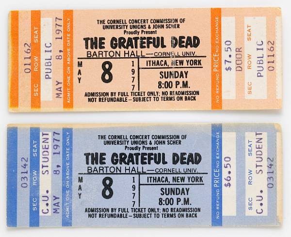 Appraisal: Two Grateful Dead concert tickets from Barton Hall Cornell University