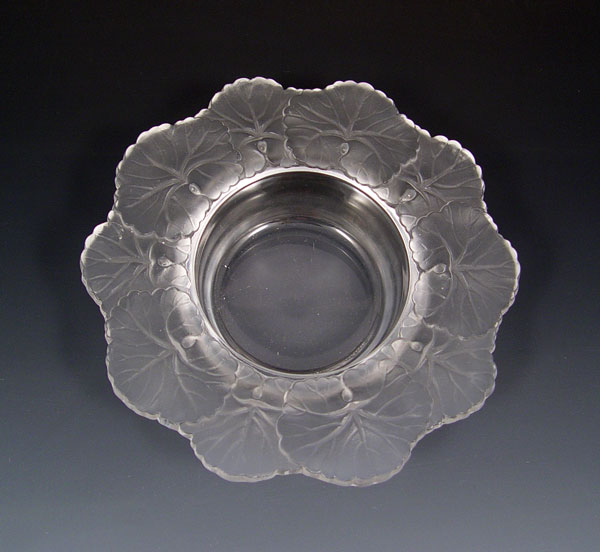 Appraisal: LALIQUE BOWL IN THE HONFLEUR PATTERN Frosted crystal rim signed