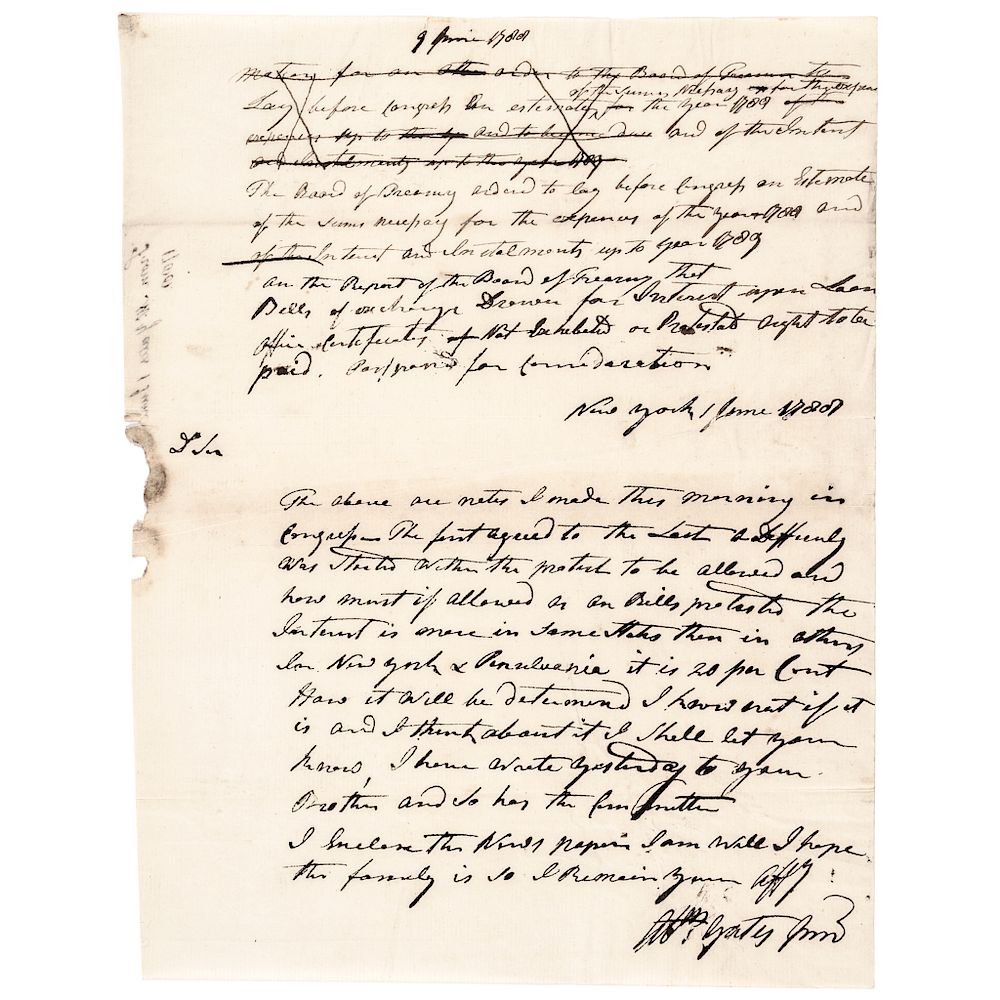 Appraisal: ABRAHAM YATES JR Revolutionary War NY Continental Congress Treasury Letter