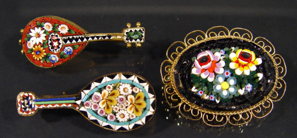 Appraisal: Three micro mosaic brooches