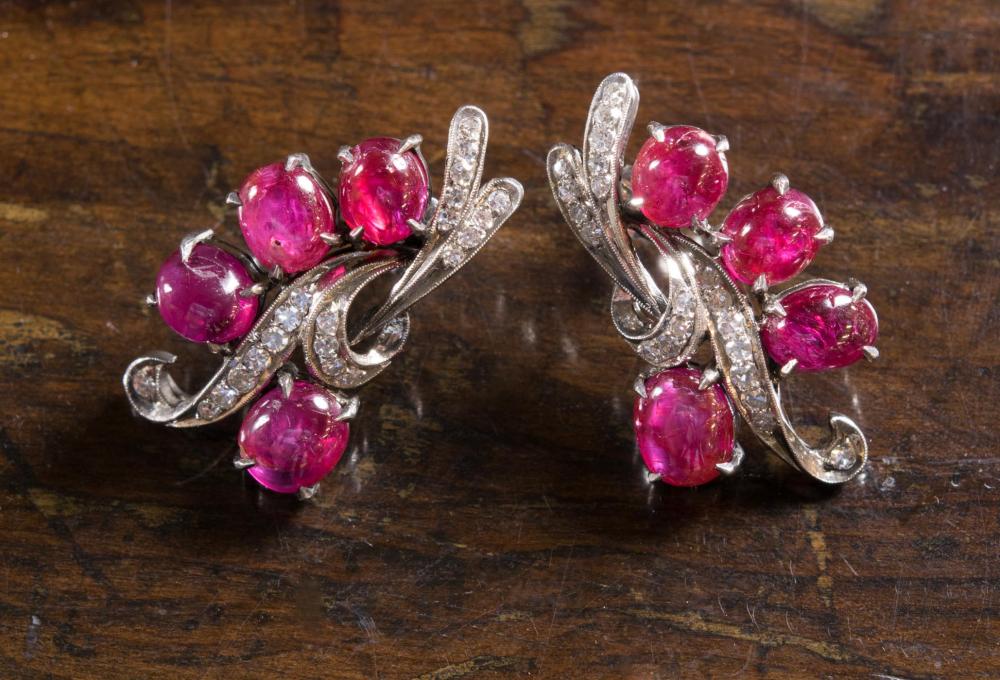 Appraisal: ESTATE PALLADIUM EARRINGS WITH RUBIES AND DIAMONDS each vintage earring