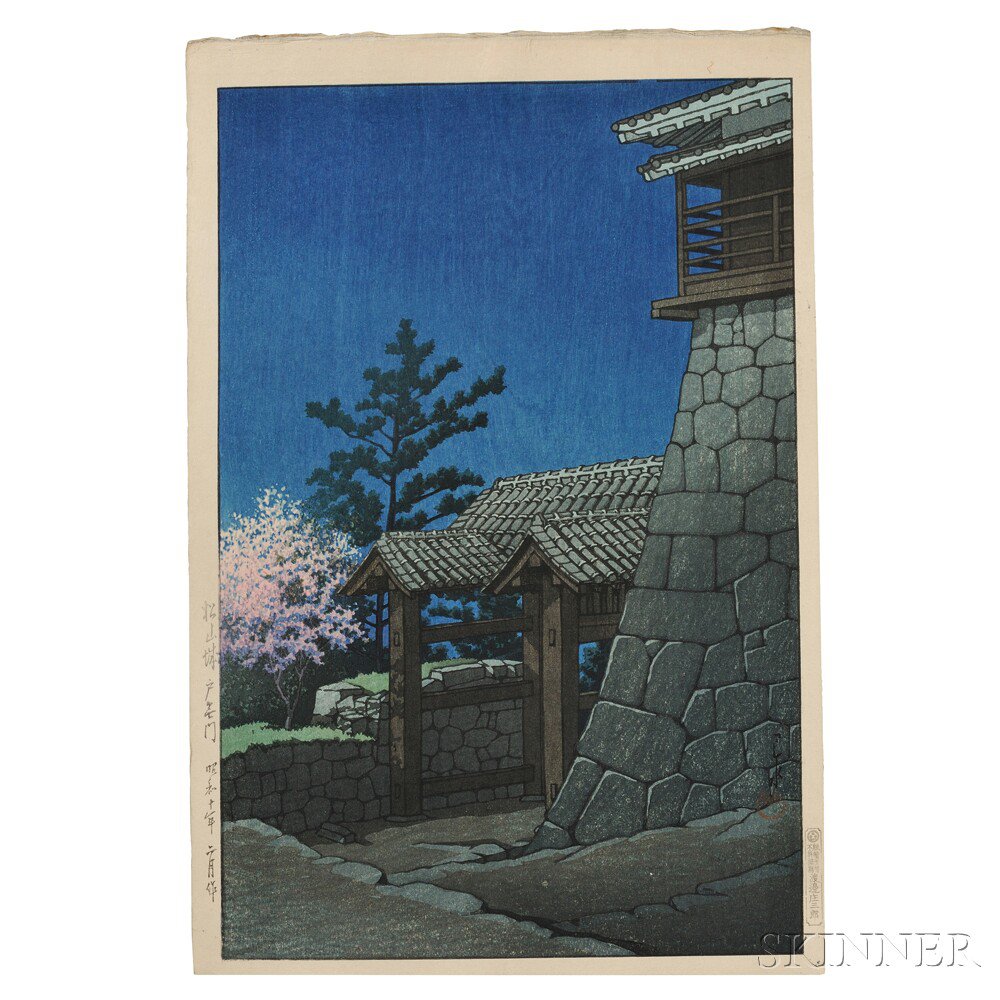 Appraisal: Kawase Hasui - Tonashi Gate at Matsuyama Castle Japan color