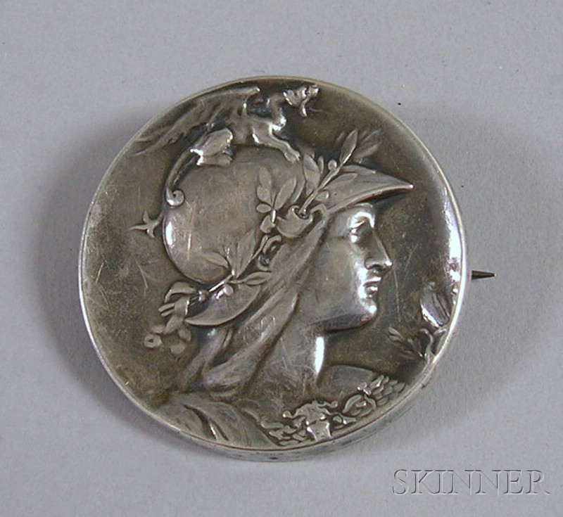 Appraisal: Sterling Silver Pin designed as a classical woman wearing a