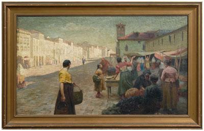 Appraisal: Rare Artus Van Briggle painting Ohio Colorado - market scene