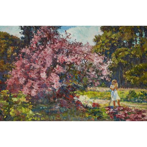 Appraisal: Dimitri Khamin - PINK FLOWERING TREE Russian Oil on canvas