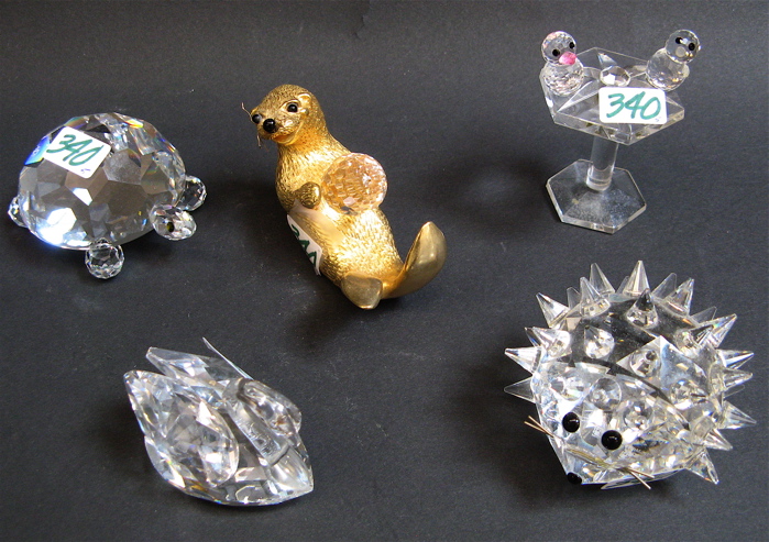 Appraisal: FIVE FACETED CUT CRYSTAL DECORATIVE FIGURINES two of which are