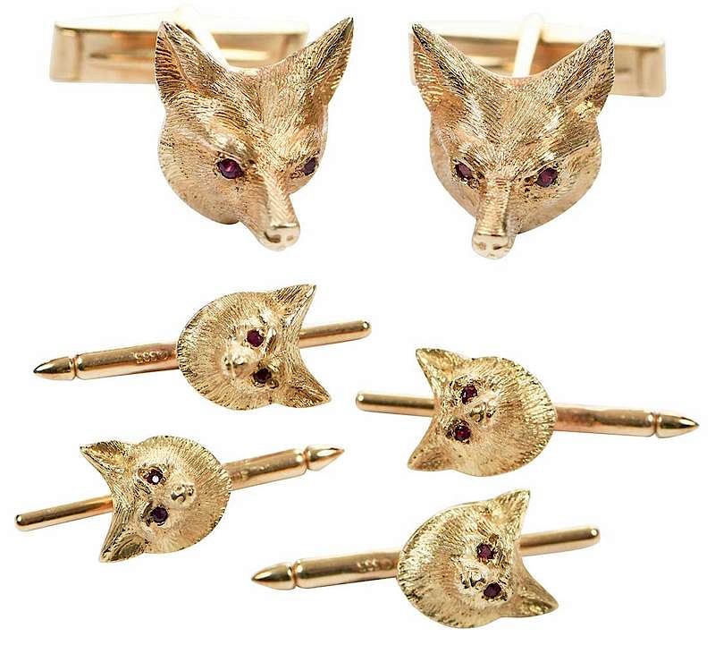 Appraisal: kt Fox Head Dress Set two cufflinks and four shirt