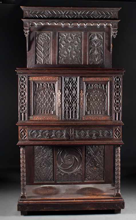 Appraisal: French Flamboyant Gothic Style carved oak buffet cabinet th century