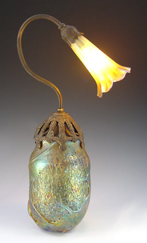 Appraisal: TIFFANY FAVRILE ART GLASS VASE Converted into a lamp signed