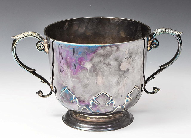 Appraisal: A GEORGE V SILVER TWO HANDLED LOVING CUP plain bowl