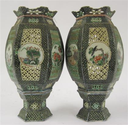 Appraisal: Pair of Chinese famille rose porcelain lanterns on stands late