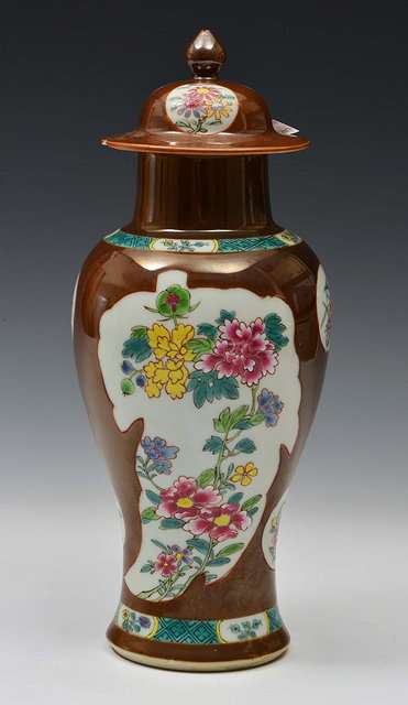 Appraisal: A CHINESE CAFE AU LAIT BALUSTER VASE and cover painted