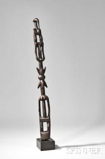 Appraisal: Senufo Carved Wood Staff with head-to-head female figures and an