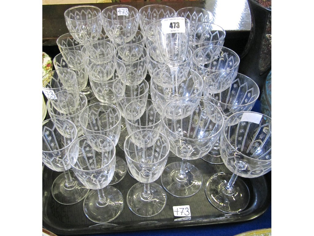 Appraisal: Lot comprising twenty eight assorted etched drinking glasses