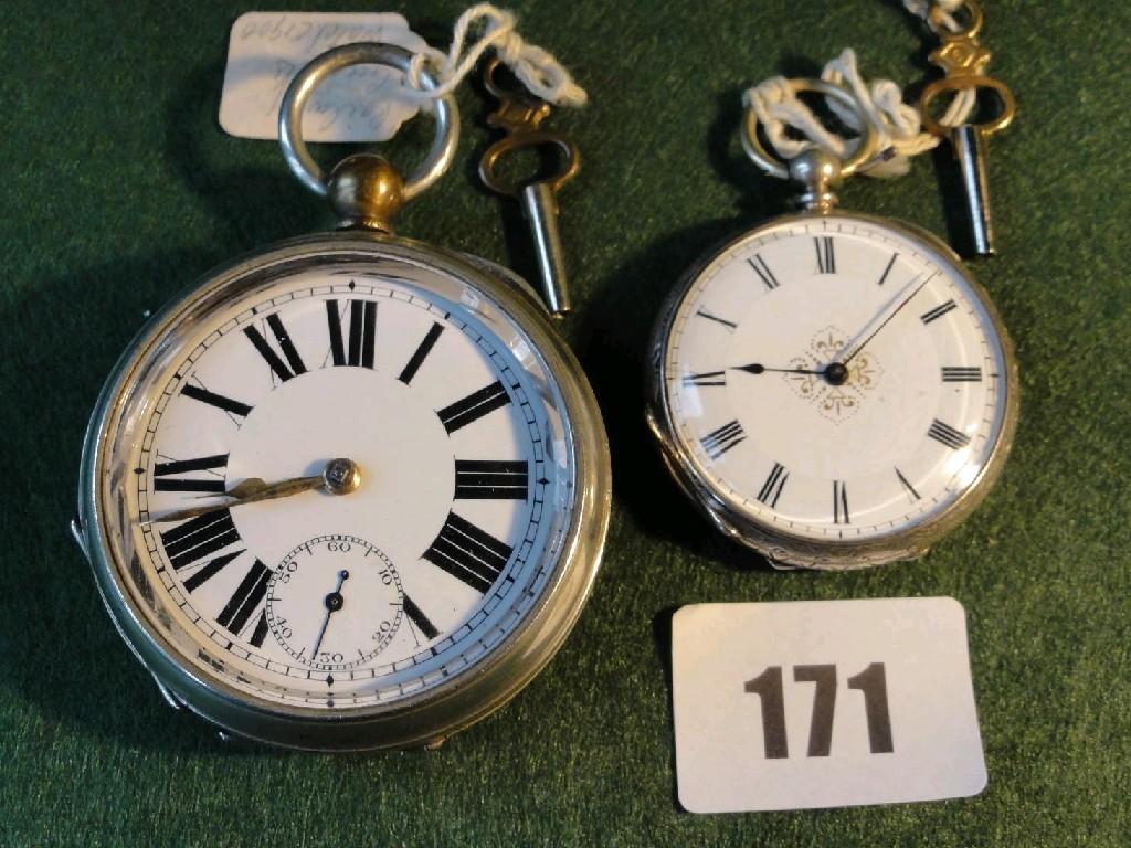 Appraisal: A continental white metal pocket watch with enamel dial and