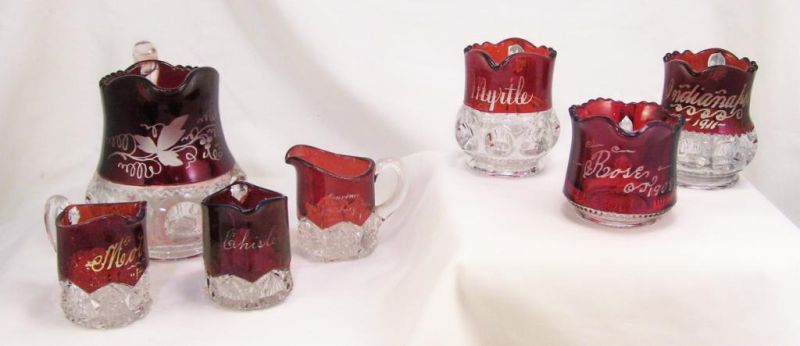 Appraisal: - Ruby Souvenir Flash Lot Includes - handled creamers ranging