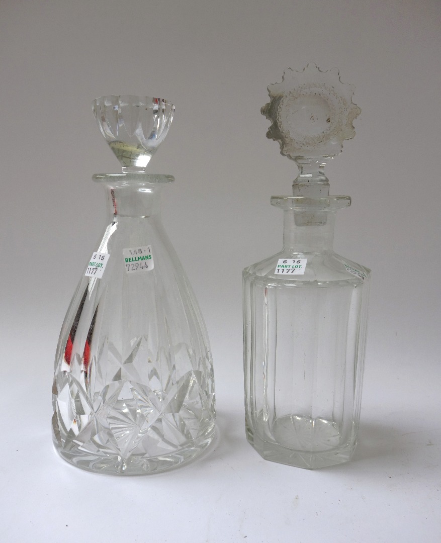 Appraisal: Twelve th century cut glass decanters and stoppers some stoppers