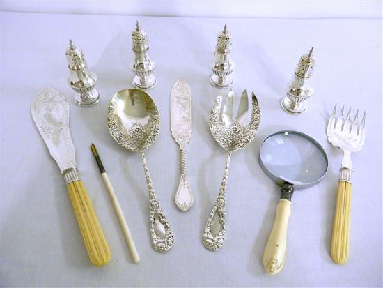 Appraisal: English fish serving knife and fork with bone handles damaged