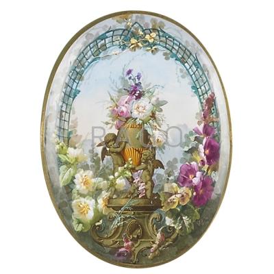 Appraisal: ENAMEL ON PORCELAIN PLAQUE Hand-painted with cherubs and floral motifs