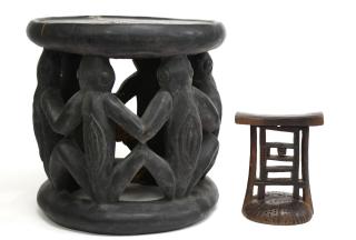 Appraisal: Vintage African Carved Wood Items The first a low stool