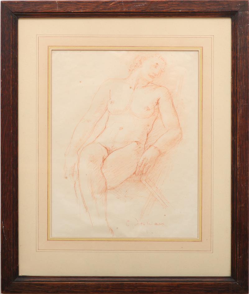 Appraisal: CHARLES DESPIAU - SEATED NUDE Sanguine on tissue-thin paper signed