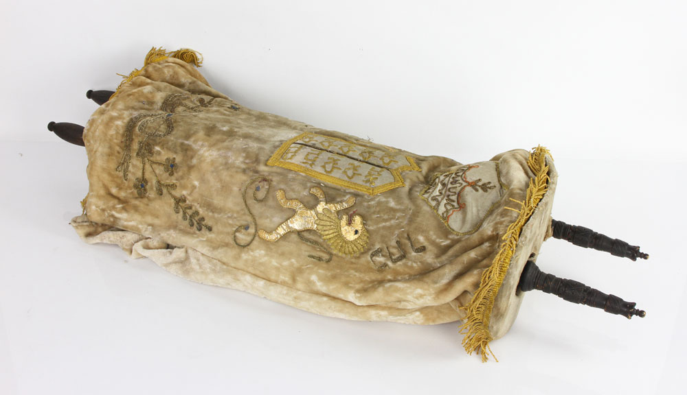 Appraisal: - Torah with Hand Embroidered Cover Torah with hand embroidered