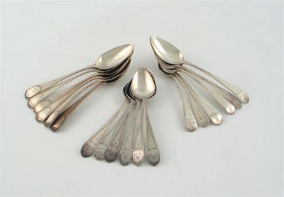 Appraisal: Three sets of six George III teaspoons an Old English