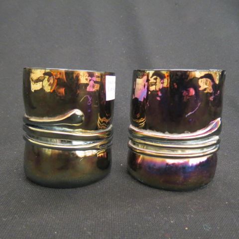 Appraisal: Pair of Studio Art Glass Tumblers amethyst iridescent applied vine