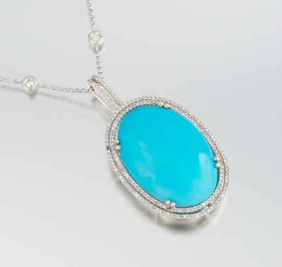 Appraisal: A Ladies' Diamond Chain and Turquoise Pendant k white gold