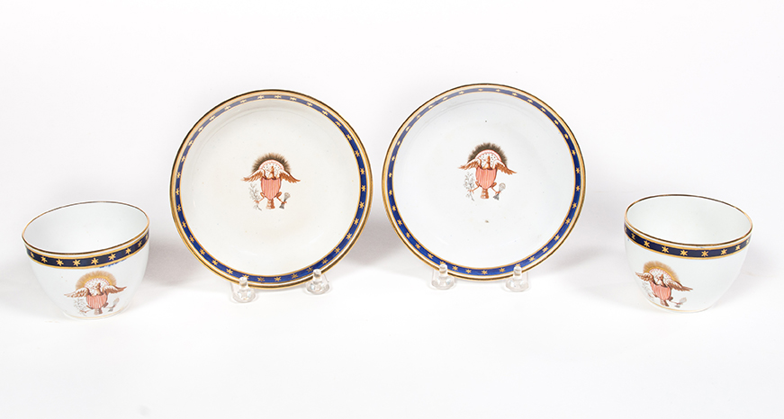 Appraisal: TWO CUPS AND SAUCERS WITH AMERICAN EAGLES England mid th