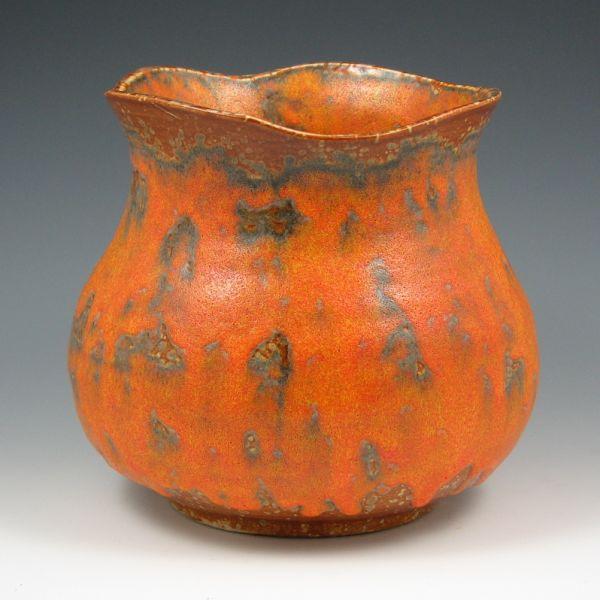 Appraisal: Haeger vase with exceptional orange volcanic glaze effect Marked Haeger