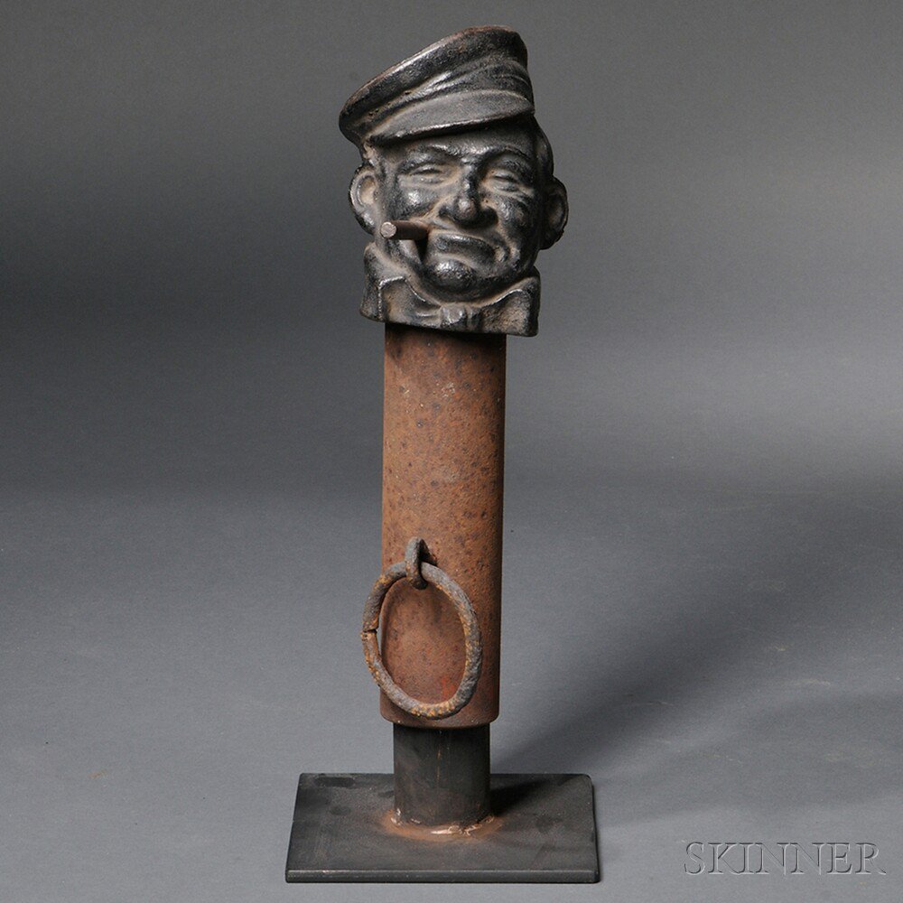 Appraisal: Cast Iron Smoking Man Hitching Post Finial possibly America late