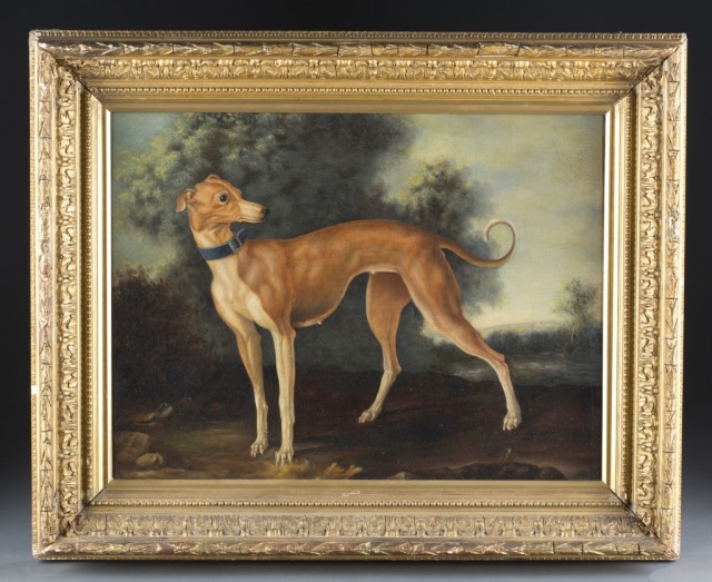 Appraisal: th Century British School Whippet Oil on canvas unsigned H