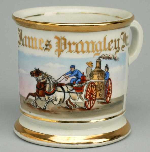 Appraisal: Horse-Drawn Pumper Shaving Mug Gilded James Prangley Jr Condition Excellent