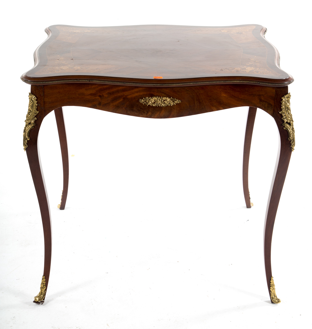 Appraisal: Louis XV style parquetry marquetry inlaid table flat parquetry inlaid